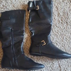 Black tall leather boots